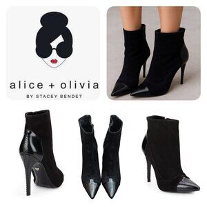 alice olivia black Suede Leather heeled Boots bootie size EU 40/US 9.5